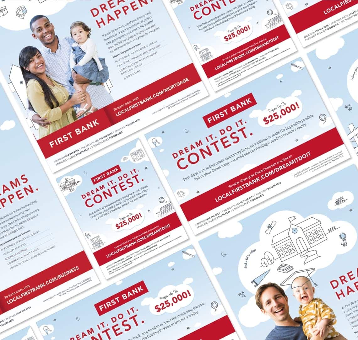 First Bank. Dream It. Do It. Contest It. print materials