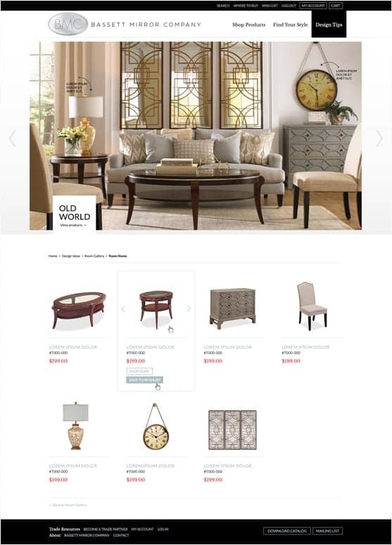 A screenshot of the Bassett Mirror Company website
