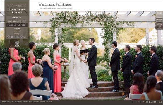 Web page showcasing weddings at Fearrington Village