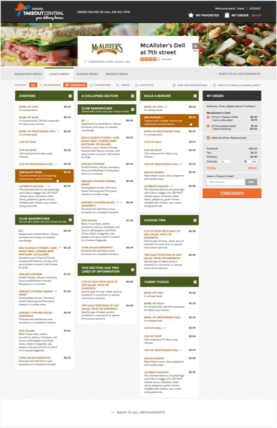 McAlister's Deli menu from the Takeout Central website