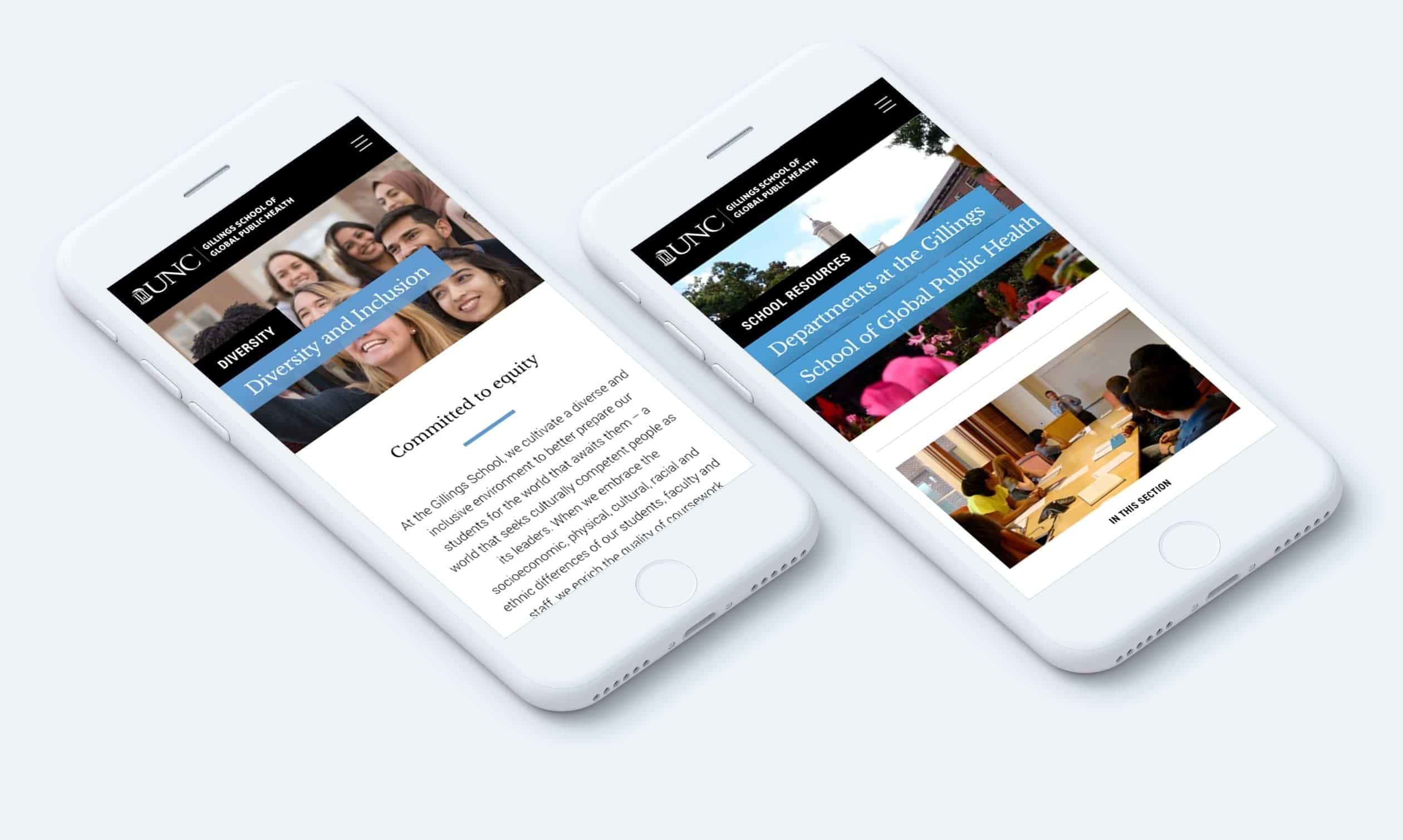 UNC Gillings School responsive website on mobile phones