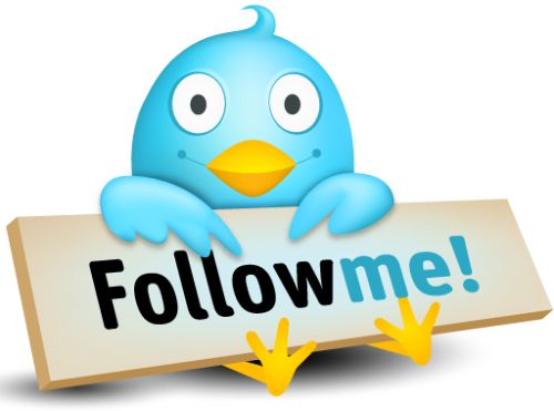 twitter bird holding a sign saying follow me
