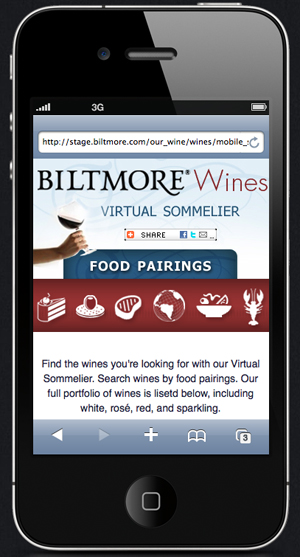 biltmore wines website displayed on mobile device