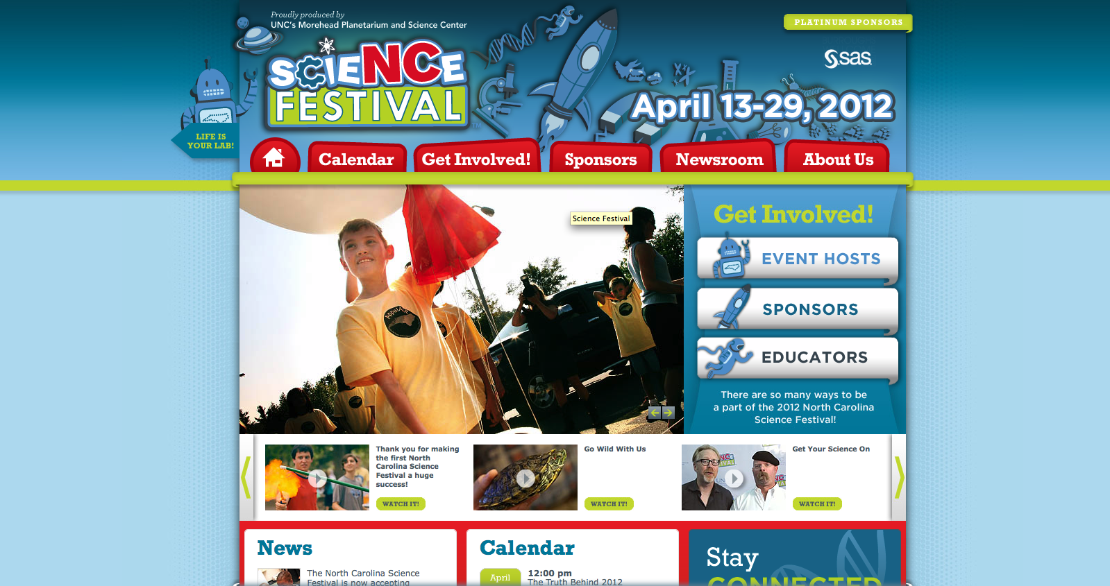 front page of science festival website