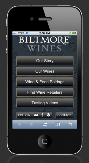 biltmore wines website on mobile device