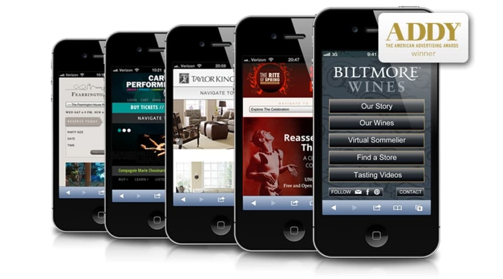 various websites designed by river's agency show casing mobile design