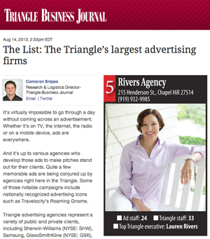 rivers agency the largest advertising firm article by triangle business journal