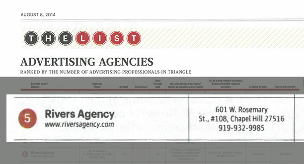 rivers agency displayed as rank 5 on the list of advertising agencies
