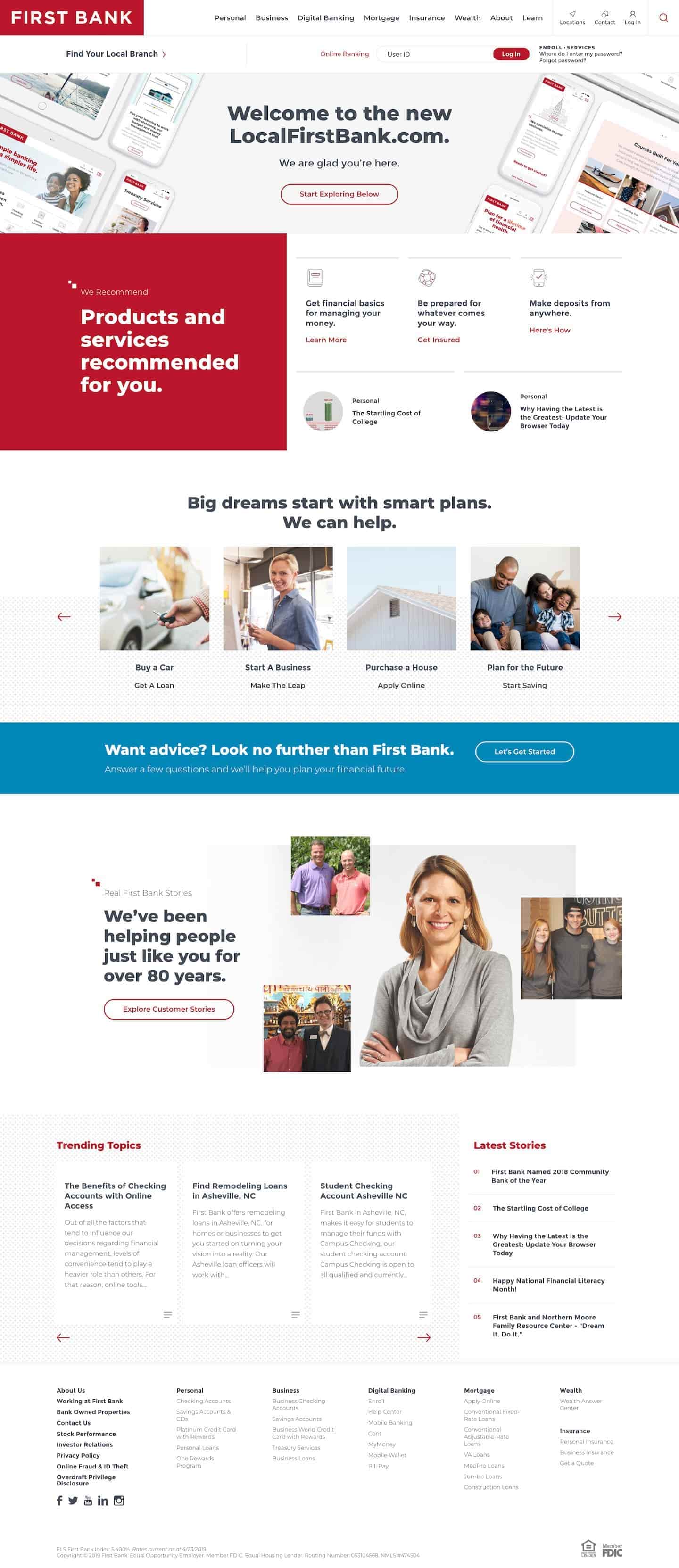 First Bank laptop homepage