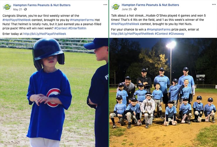 Hampton Farms Instagram posts of baseball games