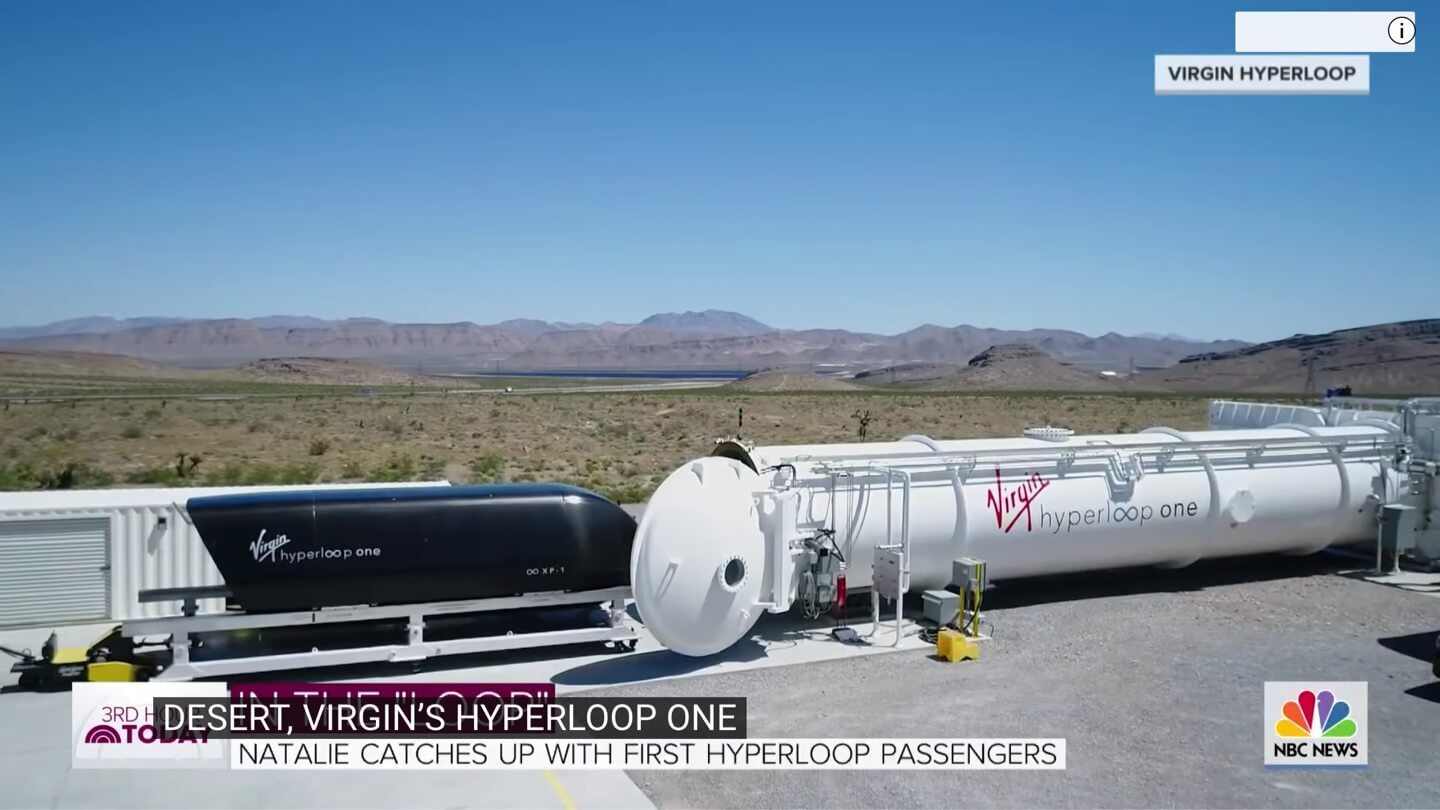 Virgin Hyperloop one with desert background