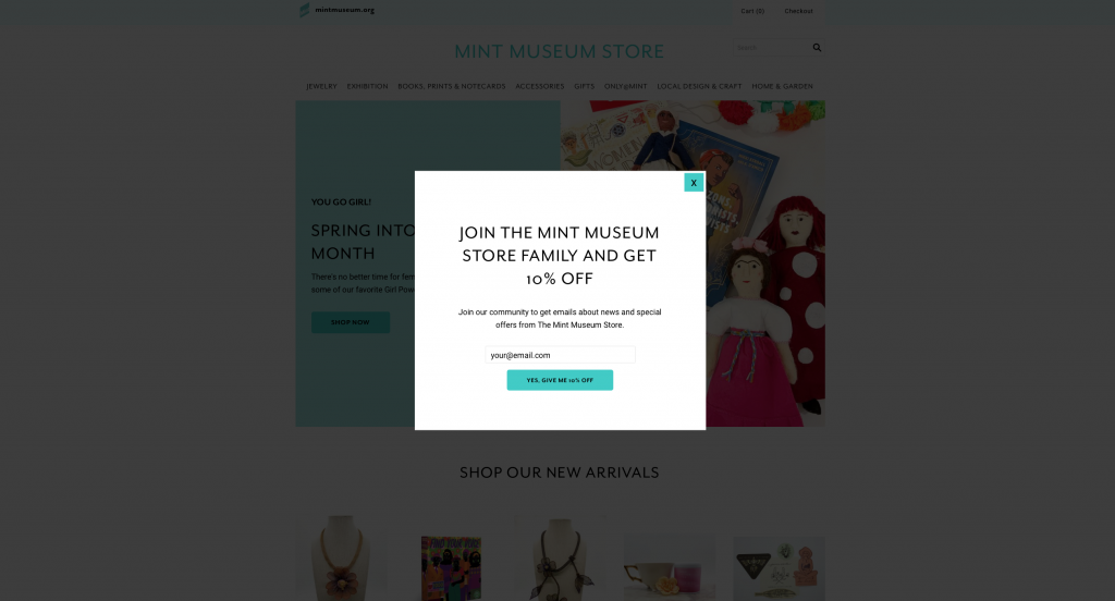 Mint Museum website Join pop up